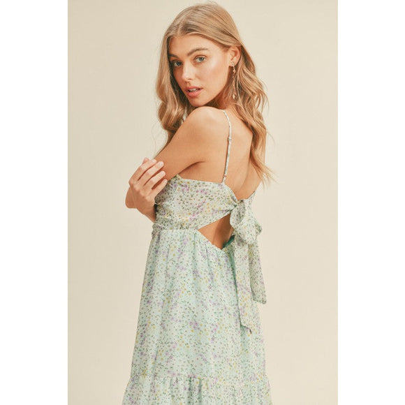 Women's Dresses - Amanda Floral Tie Back Midi Dress - Aqua Multi - Cultured Cloths Apparel