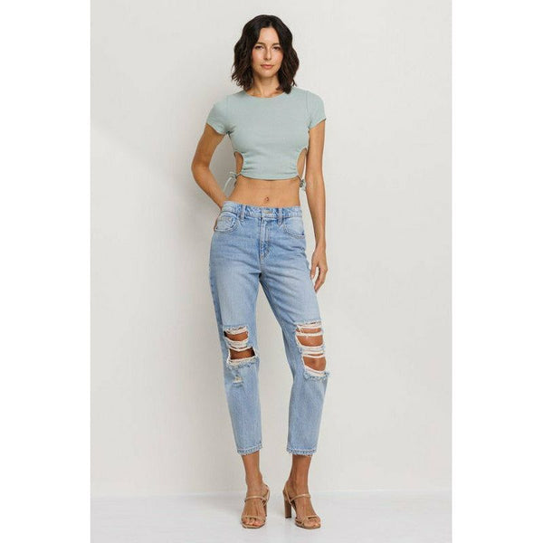 Denim - SneakPeek High Rise Cropped Slim Straight Denim Jeans -  - Cultured Cloths Apparel