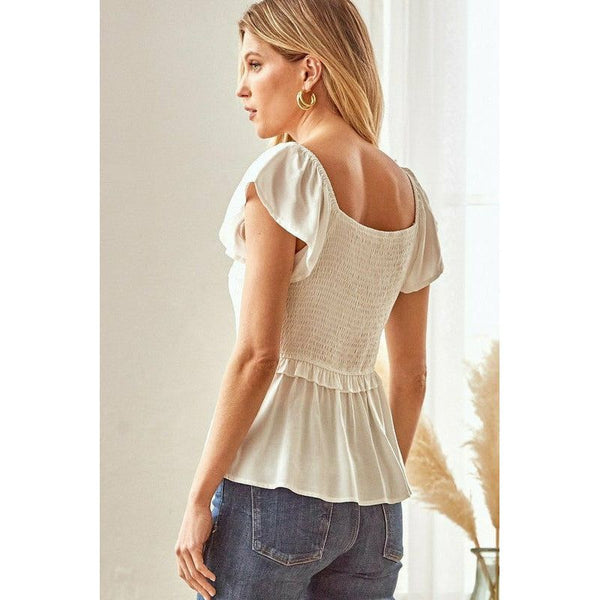 Women's Short Sleeve - Heather Smocked Top with Flared Sleeves -  - Cultured Cloths Apparel