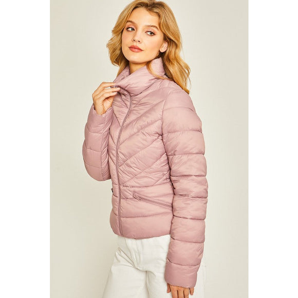 Outerwear - Woven Solid High Neck Puffer Jacket -  - Cultured Cloths Apparel