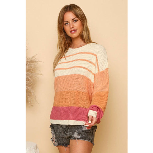 Women's Sweaters - Colorblock and Stripe Sweater Combo Top -  - Cultured Cloths Apparel