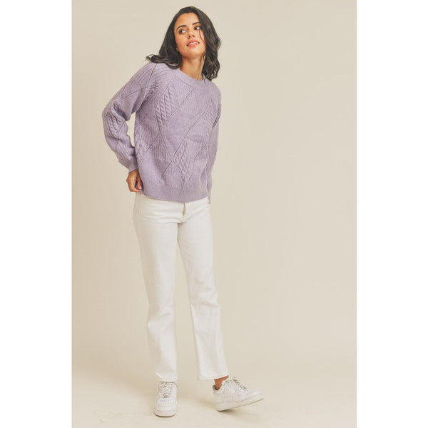 Women's Sweaters - Diamond Pattern Mixed Knit Sweater -  - Cultured Cloths Apparel