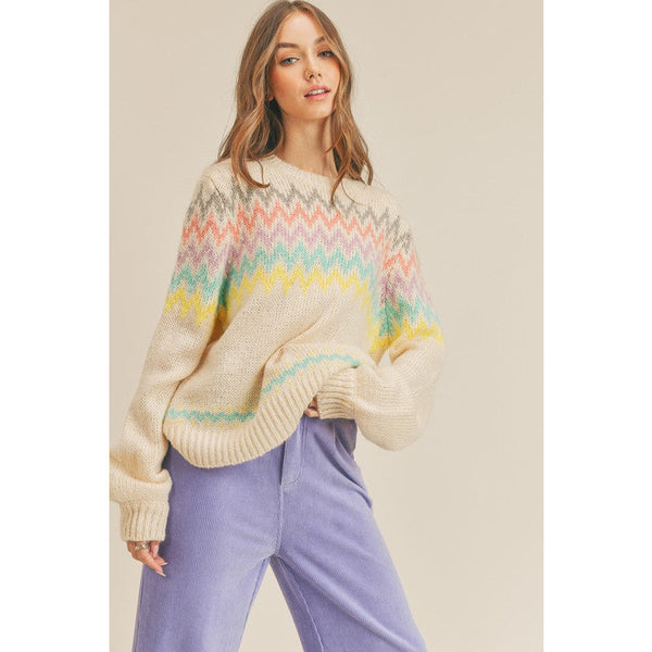 Women's Sweaters - Colorful Zigzag Striped Knit Sweater -  - Cultured Cloths Apparel