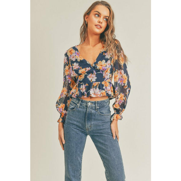 Women's Long Sleeve - After Midnight Floral Print Blouse -  - Cultured Cloths Apparel