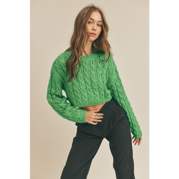 Women's Sweaters - Cropped Braided Crop Sweater -  - Cultured Cloths Apparel