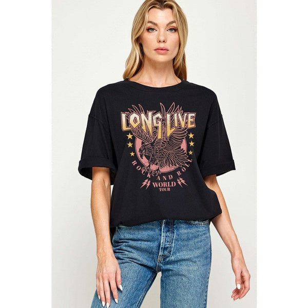 Graphic T-Shirts - Rock N Roll Eagle Oversized Graphic Tee - Black - Cultured Cloths Apparel