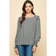 Women's Long Sleeve - Plaid Top With Smocked Sleeves Ruffled Shoulder -  - Cultured Cloths Apparel