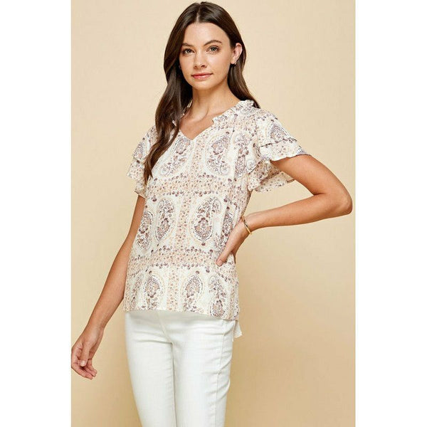 Women's Short Sleeve - Paisley Printed Top -  - Cultured Cloths Apparel