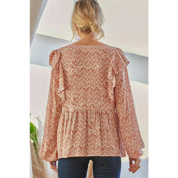 Women's Long Sleeve - Rustic Babydoll Long Sleeve with Ruffle Detail Blouse -  - Cultured Cloths Apparel