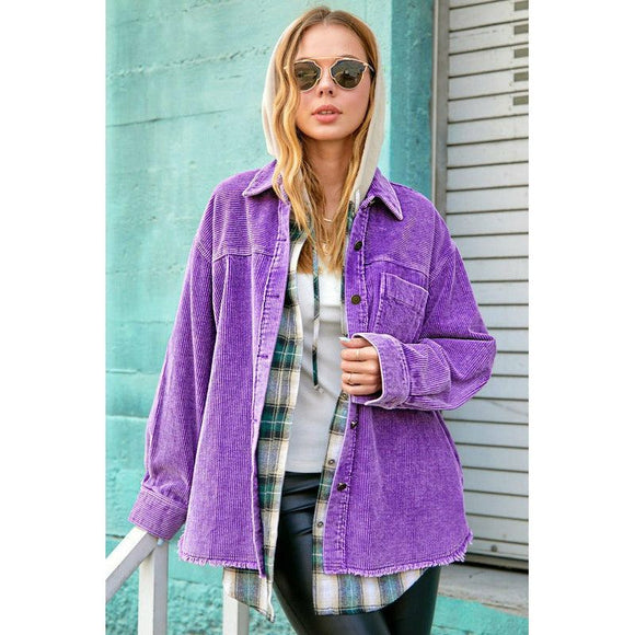 Outerwear - Corduroy Layer Oversized Shacket - Purple - Cultured Cloths Apparel