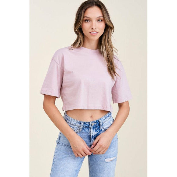 Women's Short Sleeve - Boxy Cropped Basic Tee - Mauve - Cultured Cloths Apparel