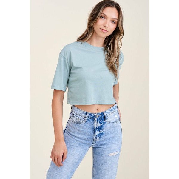 Women's Short Sleeve - Boxy Cropped Basic Tee - Sage - Cultured Cloths Apparel