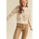 Women's Sweaters - Floral Pattern Knit Sweater - Beige/Taupe - Cultured Cloths Apparel