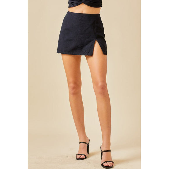 Women's Skirts - Mini Linen Skort with Side Slit - Black - Cultured Cloths Apparel