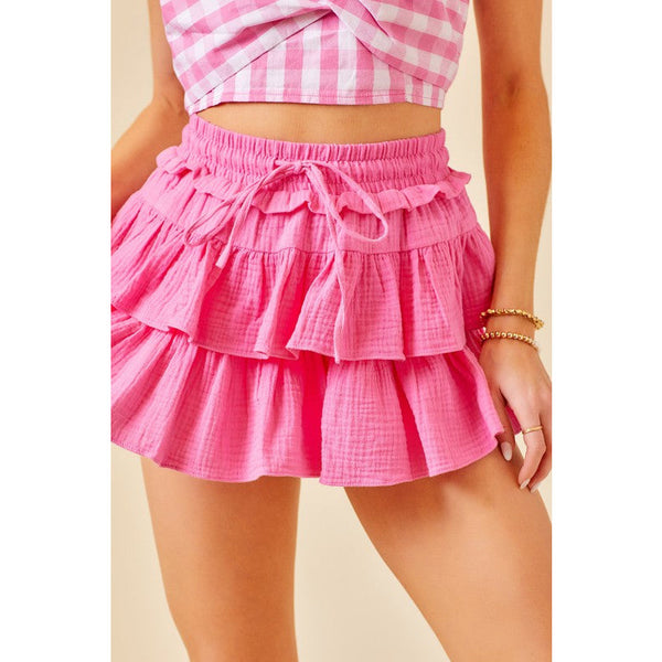 Women's Skirts - Flounce Gauze Mini Skort - Bubblegum - Cultured Cloths Apparel
