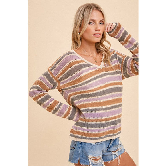 Women's Sweaters - Weekend Wear Multi Color Stripe Sweater Top -  - Cultured Cloths Apparel