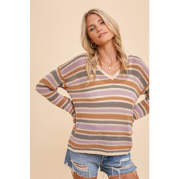 Women's Sweaters - Weekend Wear Multi Color Stripe Sweater Top -  - Cultured Cloths Apparel