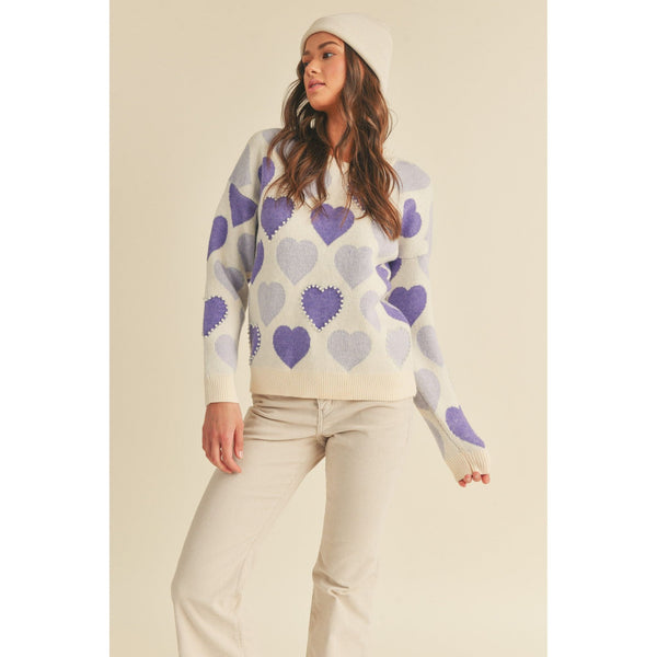 Women's Sweaters - Pearl Embellished Heart Sweater - Lavender - Cultured Cloths Apparel