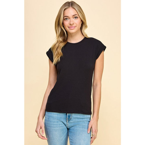 Women's Short Sleeve - Basic Solid Ribbed Top - Black - Cultured Cloths Apparel
