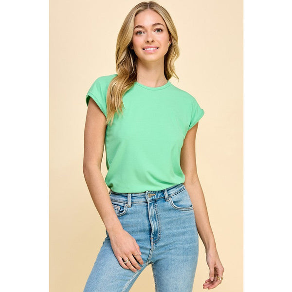 Women's Short Sleeve - Basic Solid Ribbed Top - Apple Green - Cultured Cloths Apparel
