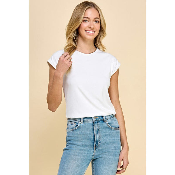 Women's Short Sleeve - Basic Solid Ribbed Top - Off White - Cultured Cloths Apparel