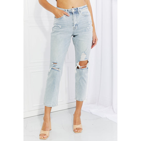 Denim - VERVET Stand Out Full Size Distressed Cropped Jeans - Light Wash - Cultured Cloths Apparel