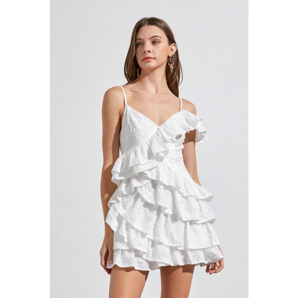 Women's Dresses - Asymetrical Ruffled Mini Dress - White - Cultured Cloths Apparel