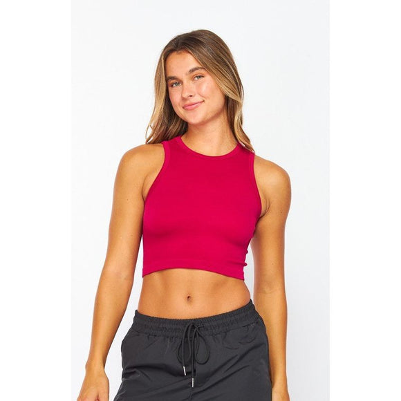 Athleisure - Ribbed Seamless Sleeveless Crop Top - Cerise - Cultured Cloths Apparel