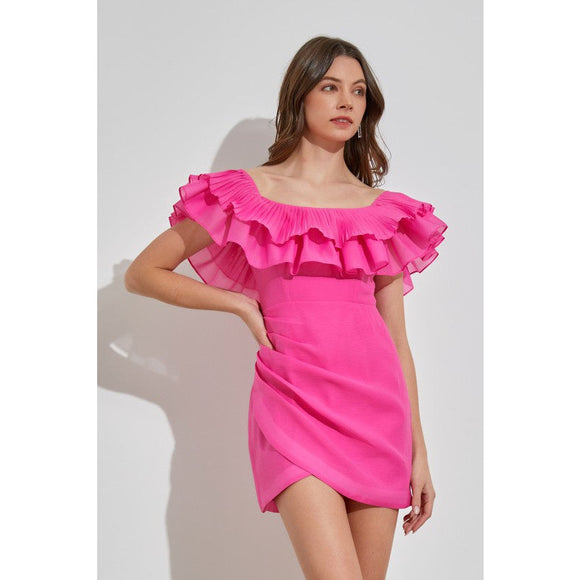 Women's Dresses - Pleated Ruffle Mini Dress -  - Cultured Cloths Apparel