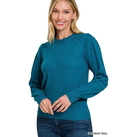 Women's Sweaters - Viscose Blouson Sleeve Sweater - H. Ocean Teal - Cultured Cloths Apparel