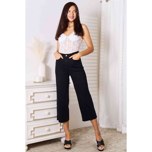 Denim - Judy Blue Full Size High Waist Wide Leg Cropped Jeans -  - Cultured Cloths Apparel
