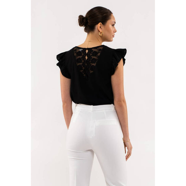 Women's Short Sleeve - Floral Lace Back Woven Top -  - Cultured Cloths Apparel