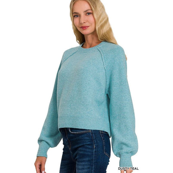 Women's Sweaters - Melange Raglan Sweater - Dusty Teal - Cultured Cloths Apparel