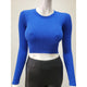 Athleisure - Ribbed Round Neck Long Sleeve Crop Top - Royal Blue - Cultured Cloths Apparel
