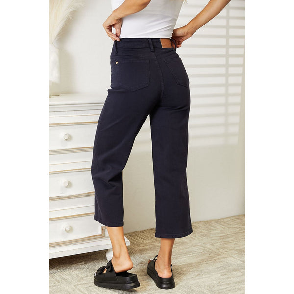 Denim - Judy Blue Full Size High Waist Tummy Control Garment Dyed Wide Cropped Jeans -  - Cultured Cloths Apparel