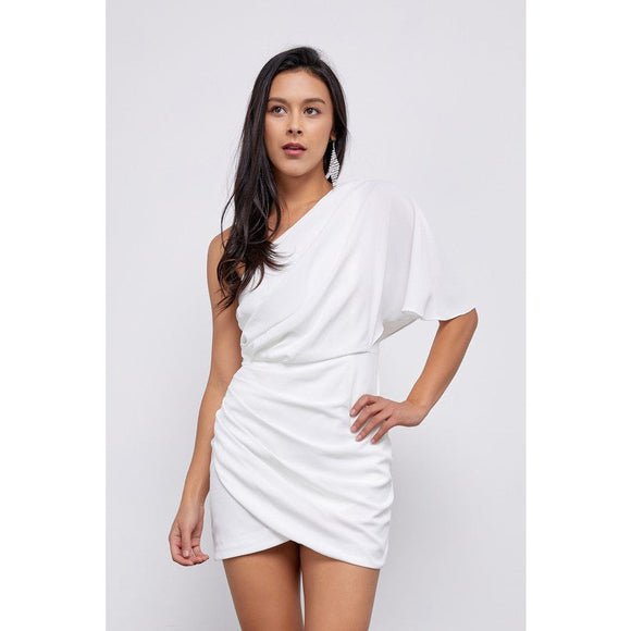Women's Dresses - One Shoulder Wrap Dress - Off White - Cultured Cloths Apparel