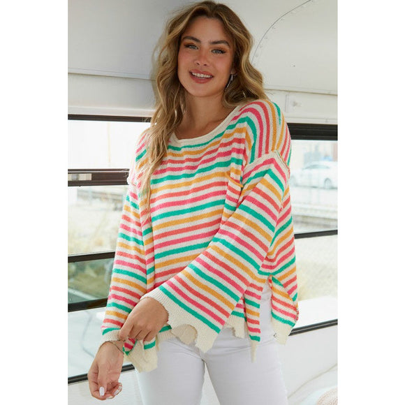 Women's Sweaters - Multi Colored Striped & Bright Sweater -  - Cultured Cloths Apparel