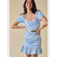 Women's Dresses - Half Sleeved Cut Out Ruffled Back Ribbon Dress - Blue - Cultured Cloths Apparel