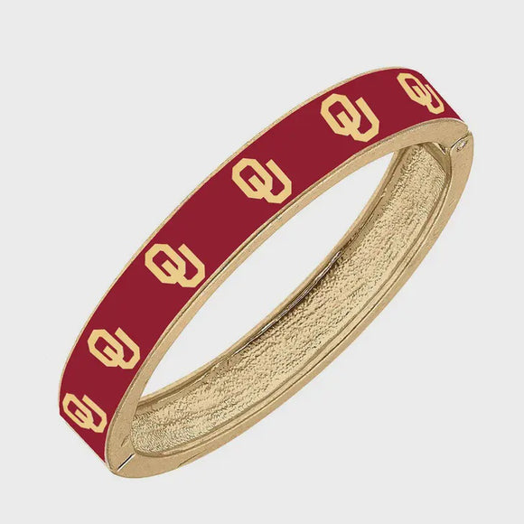Accessories, Jewelry - University of Oklahoma Enamel Hinge Bangle - Crimson - Cultured Cloths Apparel