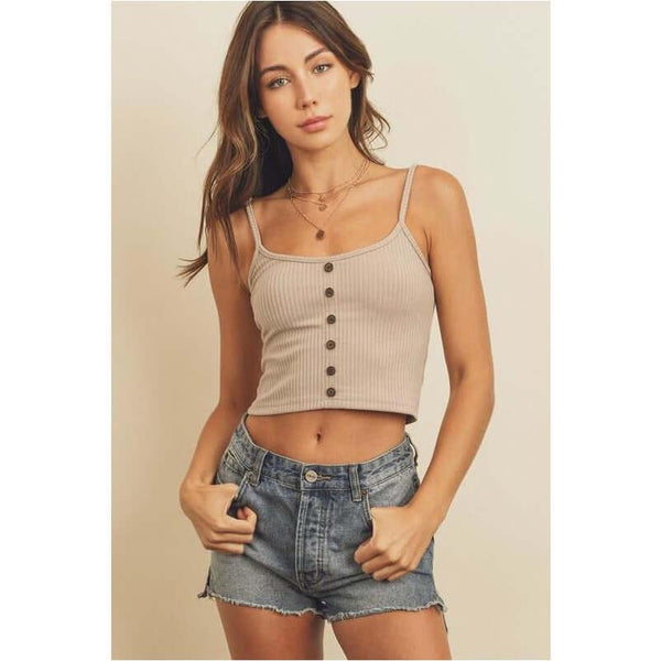 Women's Sleeveless - Button Front Ribbed Crop Top -  - Cultured Cloths Apparel