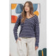 Women's Long Sleeve - Contrast Stripe V Neck Long Sleeve Top -  - Cultured Cloths Apparel
