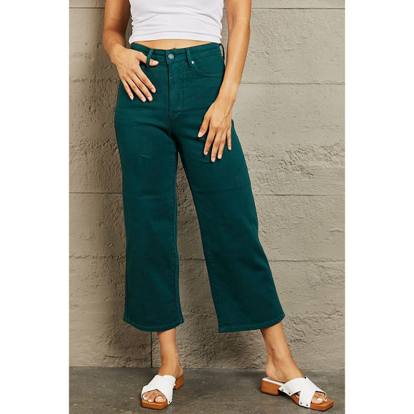 Denim - Judy Blue Hailey Full Size Tummy Control High Waisted Cropped Wide Leg Jeans -  - Cultured Cloths Apparel