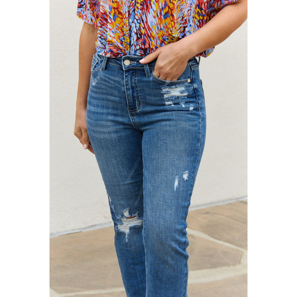 Denim - Judy Blue Theresa Full Size High Waisted Ankle Distressed Straight Jeans -  - Cultured Cloths Apparel