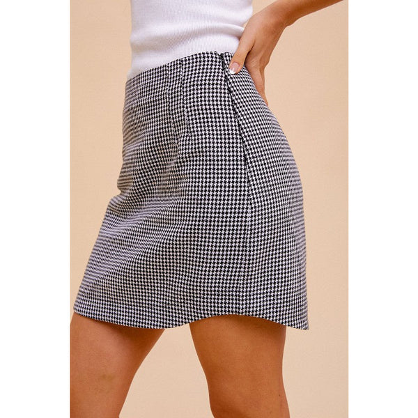 Women's Skirts - Shirt Tail Hem Houndstooth Mini Skirt -  - Cultured Cloths Apparel