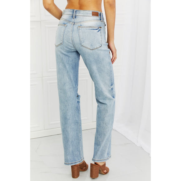 DENIM - Judy Blue Natalie Full Size Distressed Straight Leg Jeans -  - Cultured Cloths Apparel