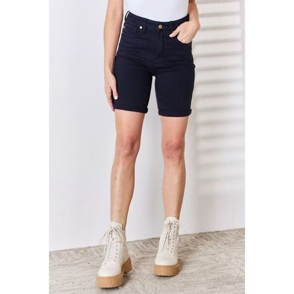 Women's Shorts - Judy Blue Full Size High Waist Tummy Control Bermuda Shorts - Navy - Cultured Cloths Apparel