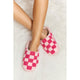 Shoes - Melody Checkered Print Plush Slide Slippers - Hot Pink - Cultured Cloths Apparel