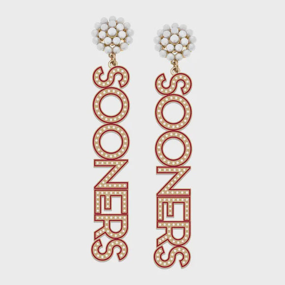 Accessories, Jewelry - Oklahoma Sooners Pearl Cluster Dotted Enamel Drop -  - Cultured Cloths Apparel