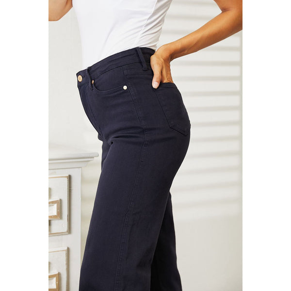 Denim - Judy Blue Full Size High Waist Tummy Control Garment Dyed Wide Cropped Jeans -  - Cultured Cloths Apparel