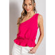 Women's Sleeveless - One Shoulder Sleeveless Ruffle Blouse Top - Hot Pink - Cultured Cloths Apparel
